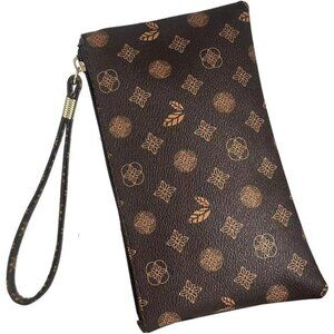 Brown Zip Wallet Wristlet Passport & Phone Holder Lightweight Travel Wallet